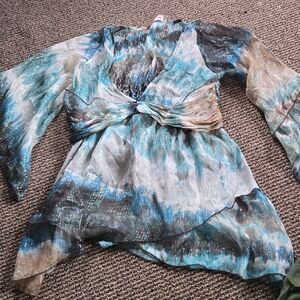 Love Etc. Silk Glitter Thread Flowy Sleeve Sheer Blouse